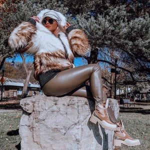 Designer faux fur bomber jacket